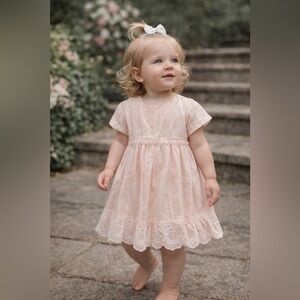 🌸 Baby B’gosh soft peach color dress with eyelet trim size 18 months ADORABLE!
